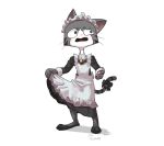  2016 alpha_channel anthro apron bell blue_eyes blush clothed clothing crossdressing domestic_cat dress felid feline felis grey_body hi_res maid_uniform male mammal open_mouth ribbons shurueder simple_background solo standing tail_ribbon transparent_background uniform whiskers 