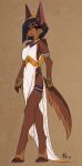  2017 anthro biped breasts canid canine canis clothed clothing crown digital_media_(artwork) digitigrade female fluff-kevlar fur hair hi_res jackal kesis looking_at_viewer mammal piercing queen red_eyes robe royalty solo standing 