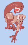  absurd_res all_fours ambiguous_gender anthro biped bodily_fluids drooling felid glistening glistening_body hi_res long_tongue mammal saliva sharp_teeth simple_background solo tail_maw tail_mouth takiminada teeth tongue tongue_out 
