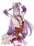  1girl absurdres animal_ears araki_hirohiko_(style) bangs blunt_bangs breasts closed_mouth cowboy_shot gold_ship hands_up hat highres horse_ears horse_girl horse_tail jean_pierre_polnareff jojo_no_kimyou_na_bouken jojo_pose long_hair looking_at_viewer parody pose purple_eyes school_uniform silver_hair simple_background solo style_parody tail umamusume white_background yuttarou_029 