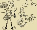  anthro bethesda_softworks boots bottle canid canine canis cheek_tuft clothing coyote dialogue doodledoggy eyes_closed facial_tuft fallout fangs flannel_shirt footwear forked_tongue genitals holding_bottle holding_object hybrid knot male mammal night_stalker_(fallout) nuka-cola nukey_(doodledoggy) penis pit_viper rattle_(anatomy) rattlesnake reptile scalie snake solo speech_bubble teeth tongue tongue_out toonkind toony toony_expression tuft video_games viper 