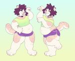  absurd_res anthro biped bottomwear breasts clothing crop_top felid feline female hi_res jewelry looking_at_viewer mammal necklace one_eye_closed one_leg_up raised_leg shirt shorts slightly_chubby solo standing takiminada tongue tongue_out topwear 