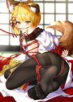  animal_ears ass bondage feet granblue_fantasy hyouta_(yoneya) japanese_clothes pantsu pantyhose skirt_lift tail vajra_(granblue_fantasy) 