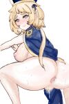  1girl blonde_hair blush breasts chosen_one&#039;s_archpriestess_veronica guardian_tales highres invader priestess pussy smile sweat tail thighs yellow_eyes 