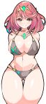  1girl bangs bikini black_swimsuit breasts chest_jewel enpe gem highres large_breasts looking_at_viewer pyra_(xenoblade) red_hair smile solo super_smash_bros. swept_bangs swimsuit swimwear tiara two-tone_swimsuit xenoblade_chronicles_(series) xenoblade_chronicles_2 