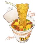  artist_name commentary_request cup_noodle cup_ramen food food_focus fork highres momiji_mao nissin no_humans noodles numbered product_placement ramen realistic signature simple_background soup still_life white_background 