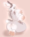  absurd_res anthro areola big_butt bobcat butt felid feline female grey_body hair hi_res kneeling lynx mammal nipples pink_background simple_background solo tongue tongue_out vetarix white_hair 