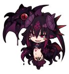  1girl :d baphomet_(monster_girl_encyclopedia) black_hair blush_stickers breasts chibi demon_girl fang goat_horns hair_between_eyes heart heart_tattoo horns kenkou_cross monster_girl monster_girl_encyclopedia navel open_mouth red_eyes sidelocks simple_background skin_fang small_breasts smile solo tattoo tentacles white_background 