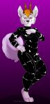  2021 anthro balls bdsm canid canine canis digital_media_(artwork) domestic_dog fingers fur gear genitals grumpy_griffin_creations hair hi_res horn husky invalid_tag looking_at_viewer male mammal nordic_sled_dog rubber simple_background smile solo spitz standing 