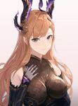  1girl absurdres alternate_costume blue_gloves bodysuit breast_hold breasts closed_mouth elbow_gloves eyebrows_visible_through_hair gloves granblue_fantasy grey_eyes hair_ornament hand_on_own_chest highres huge_filesize long_hair looking_at_viewer medium_breasts orange_hair partially_fingerless_gloves shichi_(ratorin53) smile solo song_(granblue_fantasy) white_background 