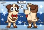  2021 anthro beagle bluey_(show) bow_tie brown_body brown_fur canid canine canis character_name detailed detailed_background digital_media_(artwork) dipstick_ears dipstick_limbs dipstick_tail domestic_dog edwin_(oc) english_text floppy_ears fur happy head_tuft hi_res hunting_dog iopkluj123 looking_at_viewer looking_back male mammal model_sheet multicolored_body multicolored_ears multicolored_fur multicolored_tail scent_hound semi-anthro signature silly smile solo star text tuft 
