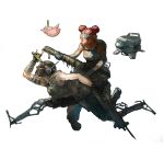  1boy 1girl absurdres apex_legends assault_rifle bandaged_arm bandages brown_eyes d.o.c._health_drone drone goggles grey_shorts gun headband headset highres holding holding_gun holding_weapon lifeline_(apex_legends) mask mechanical_legs moka_(ef012) mouth_mask octane_(apex_legends) open_mouth pig pink_hair r-301_carbine riding rifle running science_fiction shorts sniper_rifle syringe_in_head triple_take weapon white_background white_headband 