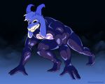  absurd_res action_pose anthro asriel_dreemurr big_ears big_pecs black_background bovid caprine clothing dramatic_lighting fog full_body_suit goat hi_res horn male mammal muscular pecs pose rubber rubber_suit simple_background skin_suit solo suit tight_clothing tight_suit undertale ventesthefloof video_games 