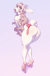  absurd_res anthro bandage big_butt biped bow_tie breasts butt collar female hi_res high_heels lagomorph leporid lips looking_back mammal nipples open_mouth presenting presenting_hindquarters rabbit rear_view simple_background solo spiked_collar spikes standing takiminada thick_lips 