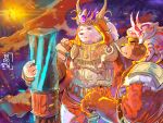  2021 6heiang27 anthro armor brown_body brown_fur clothed clothing crushfang_(sdorica_sunset) dagger_(sdorica_sunset) detailed_background duo fur hi_res humanoid_hands kemono male mammal outside polar_bear sdorica_sunset slightly_chubby ursid ursine white_body white_fur 