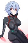  1girl ayanami_rei blue_hair breasts evangelion:_3.0+1.0_thrice_upon_a_time expressionless hair_between_eyes j.k. large_breasts looking_at_viewer neon_genesis_evangelion plugsuit rebuild_of_evangelion red_eyes short_hair skin_tight solo white_background 