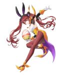  1girl animal_ears armpits bangs bunny_ears choker closed_mouth egg fake_animal_ears fire_emblem fire_emblem_awakening fire_emblem_heroes gloves hair_ornament high_heels highres holding kaya8 leg_up leotard lips long_hair looking_at_viewer official_art pantyhose red_eyes red_hair see-through severa_(fire_emblem) shiny shiny_hair sleeveless smile solo strapless strapless_leotard tied_hair transparent_background twintails 