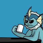  1:1 2021 amavect ambiguous_gender anthro blue_background blue_body coffee_mug cup digital_drawing_(artwork) digital_media_(artwork) eeveelution frown furniture holding_cup holding_object humor meme nintendo parody pok&eacute;mon pok&eacute;mon_(species) reaction_image side_view simple_background sitting solo stare table too_early_for_this vaporeon video_games ಠ_ಠ 