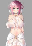  1girl blue_eyes blush breasts censored character_request cleavage copyright_request cowboy_shot kisaragi_nana large_breasts midriff pink_hair see-through short_hair solo sweat 