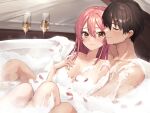  bath bathtub breasts brown_hair drink idolmaster idolmaster_cinderella_girls jougasaki_mika kudou_(sikisiki0000) long_hair nude pink_hair producer_(idolmaster) 