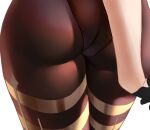  1girl arm_behind_back ass ass_focus black_gloves black_legwear black_leotard close-up commentary english_commentary ganyu_(genshin_impact) genshin_impact gloves leotard pantyhose simple_background solo thighs white_background work_in_progress zasshu 