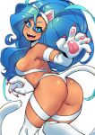  2021 animal_humanoid blue_eyes blue_hair breasts butt capcom claws darkstalkers eyelashes fangs felicia_(darkstalkers) felid felid_humanoid feline feline_humanoid female finger_claws fur glistening glistening_body glistening_skin hair humanoid inner_ear_fluff looking_at_viewer looking_back mammal mammal_humanoid nude open_mouth pawpads portrait saane sharp_teeth side_boob simple_background solo teeth three-quarter_portrait tongue tuft video_games white_background white_body white_fur 