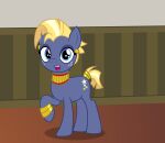  badumsquish black_eyeliner blonde_hair blue_eyes bracelet choker collar cutie_mark equid equine eyeliner eyeshadow freckles friendship_is_magic hair hi_res horse inside jewelry looking_at_viewer makeup male mammal my_little_pony necklace pony pose solo star_tracker_(mlp) tail_wraps wraps 