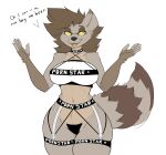  2021 absurd_res anthro big_breasts breasts clothing danonymous dialogue english_text female hi_res hyaenid jesse_(ciderward) mammal open_mouth solo text undefined underwear 