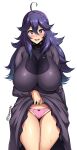  1girl @_@ absurdres ahoge alternate_breast_size aroused blank_eyes breasts cameltoe dress dress_lift eyebrows_visible_through_hair furrowed_eyebrows gigantic_breasts groin hair_between_eyes hairband heart heart-shaped_pupils hex_maniac_(pokemon) highres huge_breasts impossible_clothes impossible_dress lifted_by_self long_dress long_hair long_sleeves mouth_drool npc_trainer open_mouth panties pink_panties pokemon pokemon_(game) pokemon_xy purple_eyes purple_hair purple_hairband shiny shiny_skin simple_background smile sole_gem solo sweat symbol-shaped_pupils thigh_gap underwear white_background 