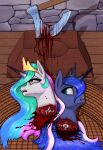  absurd_res axe blood bodily_fluids chopping_block crown death decapitation equid equine execution female friendship_is_magic gore hasbro hi_res horse mammal melee_weapon my_little_pony open_mouth pony princess_celestia_(mlp) princess_luna_(mlp) royalty severed_head unknown_artist weapon 