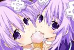  2girls d-pad d-pad_hair_ornament food hair_ornament ice_cream iwashi_dorobou_-r- long_hair looking_at_viewer multiple_girls nepgear neptune_(neptune_series) neptune_(series) purple_eyes purple_hair sexually_suggestive sketch smile 