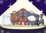  2021 anthro beartic black_body brown_body group hi_res hug incineroar kemono legendary_pok&eacute;mon male marumu_5656 nintendo obese obese_male overweight overweight_male pangoro pok&eacute;mon pok&eacute;mon_(species) red_body ursaring urshifu video_games white_body 