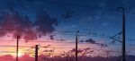  bird blue_sky cloud commentary_request gradient_sky lens_flare no_humans original petals pink_sky power_lines scenery sky sun sunset tree twilight utility_pole vinci_v7 yellow_sky 