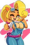  &lt;3 2021 5_fingers activision areola bandicoot belt blonde_hair blush breasts clothing coco_bandicoot crash_bandicoot_(series) ear_piercing ear_ring edit eyewear eyewear_on_head female fingers goggles goggles_on_head green_eyes hair hi_res long_hair looking_at_viewer mammal marsupial mergeritter one_eye_closed open_mouth open_smile piercing smile solo teeth tongue video_games wink 