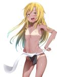  1boy :d bangs bare_shoulders bikini_tan blonde_hair blush bow braid bulge collarbone commentary_request cookie_(touhou) cowboy_shot eyebrows_visible_through_hair fundoshi genderswap genderswap_(ftm) hair_between_eyes hair_bow japanese_clothes kirisame_marisa long_hair looking_at_viewer male_focus navel nipples open_mouth otoko_no_ko purple_bow rei_(cookie) side_braid simple_background single_braid sinzen smile solo tan tanline touhou white_background yellow_eyes 