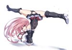  black_dress black_panties black_sleeves boots detached_sleeves dress eyebrows_visible_through_hair frilled_sleeves frills handstand highres kicking krul_tepes kyuutou_(kyuutouryuu) long_hair looking_at_viewer open_mouth owari_no_seraph panties pink_eyes pink_hair pointy_ears shoe_soles thigh_boots thighhighs underwear 