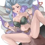  1boy 1girl :o bare_shoulders blue_hair blush breasts cleavage collarbone detached_sleeves granblue_fantasy grey_eyes heart hetero highres iiros large_breasts long_hair penis pov pov_crotch sex tiamat_(granblue_fantasy) vaginal wavy_hair white_background 