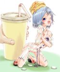  biscuit_(bread) bisuke-tan blue_bow blue_eyes blue_hair bow cup dress kfc sandals see-through white_dress 