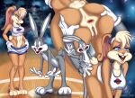  1boy 1girl @_@ absurdres anus basketball_court bugs_bunny crop_top ember_cool furry hetero highres lola_bunny open_mouth pussy self_upload sex shorts space_jam spanking spread_anus 