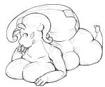  2019 3_toes 4_fingers antennae_(anatomy) anthro belly big_breasts big_butt black_and_white breast_rest breasts butt curled_tail dirtrossrisen dragon feet female fingers full-length_portrait glistening glistening_body goodra hi_res huge_breasts looking_aside lying monochrome nintendo nude on_front overweight overweight_female pok&eacute;mon pok&eacute;mon_(species) portrait solo thick_tail thick_thighs toes video_games 