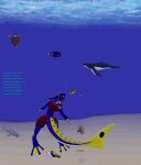 absurd_res ambiguous_gender anthro bubble daedalusb fish hi_res looking_away machine marine membrane_(anatomy) poem protogen reina_(daedalusb) sand solo spiked_tail spikes spikes_(anatomy) swimming underwater water webbed_feet webbed_hands 