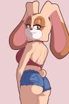  2021 absurd_res aged_up brown_eyes butt clothed clothing cream_the_rabbit female fur hi_res lagomorph leporid long_ears looking_at_viewer mammal rabbit simple_background sonic_the_hedgehog_(series) superbunnygt 