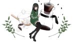  1girl absurdres bangs black_footwear black_hair black_legwear black_sweater blush boots closed_mouth clothes_writing coffee coffee_beans cup full_body green_eyes green_sweater hair_ornament hairclip highres holding holding_cup ktym_777 long_hair long_sleeves mug original simple_background solo spoon sugar_cube sweater thighhighs turtleneck turtleneck_sweater white_background wide_sleeves 