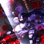  1girl absurdres black_gloves black_hair bodysuit breasts covered_nipples fate/grand_order fate_(series) fingerless_gloves gloves hair_vines highres hinomoto_madoka large_breasts long_hair minamoto_no_raikou_(fate) purple_eyes sheath solo very_long_hair 