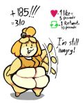  abunbot animal_crossing anthro belly canid canine canis domestic_dog expansion female growth_drive hi_res isabelle_(animal_crossing) mammal morbidly_obese morbidly_obese_anthro morbidly_obese_female nintendo obese obese_anthro obese_female overweight overweight_anthro overweight_female short_stack solo text video_games weight_gain wide_hips 