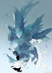  1girl animal_ears black_dress blue_hair demizu_posuka dress feathered_wings feathers highres multiple_wings original simple_background wings 