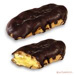  absurdres artist_name chocolate commentary_request custard eclair_(food) food food_focus highres mitomaton no_humans original pastry realistic simple_background still_life sweets white_background 