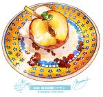  apple food food_focus food_request fruit highres momiji_mao no_humans original plate realistic signature simple_background still_life translation_request white_background 