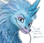  aquatic_dragon asian_mythology disney dragon east_asian_mythology eastern_dragon fangs female feral looking_at_viewer marine mythology portrait raya_and_the_last_dragon signature simple_background sisu_(ratld) smile solo stripes_(marking) white_background 