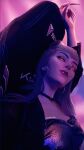  1girl chair choker claws demon_girl dress earrings evelynn_(league_of_legends) gaming_chair highres hoop_earrings jewelry league_of_legends lipstick looking_at_viewer makeup shari_kia slit_pupils solo the_baddest_evelynn yellow_eyes 